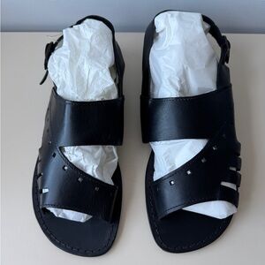 Eder Shoes Italy Handmade Black Leather Sandals - EU 43 / US Men's 10